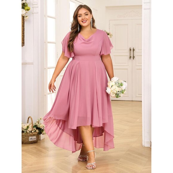 Plus Size Prom Dress Chiffon High Low Bridesmaid Formal Summer Wedding - Picture 2 of 8